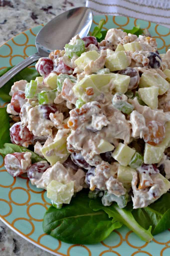 Serve Chicken Waldorf Salad on a bed of spring greens, stuffed in a sun-ripened tomato, or stuffed in a whole wheat pita.