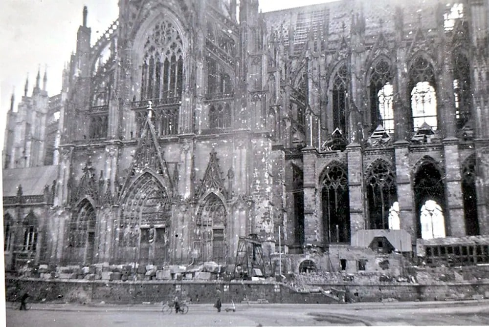 A photo showing the damages to the Cathedral.