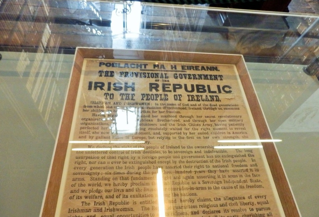A copy of the 1916 Proclamation of the Irish Republic, read by Patrick Pearse during the Easter Rising