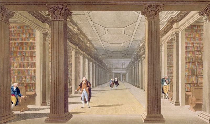 Watercolour of Long Room before the roof was raised
