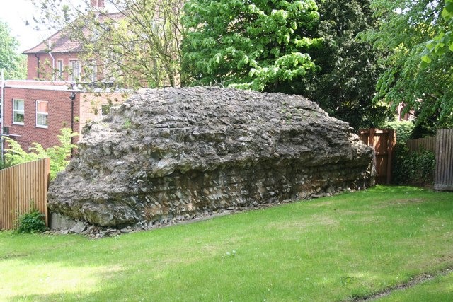 A surviving section of the Roman city wall to the east of the Arch