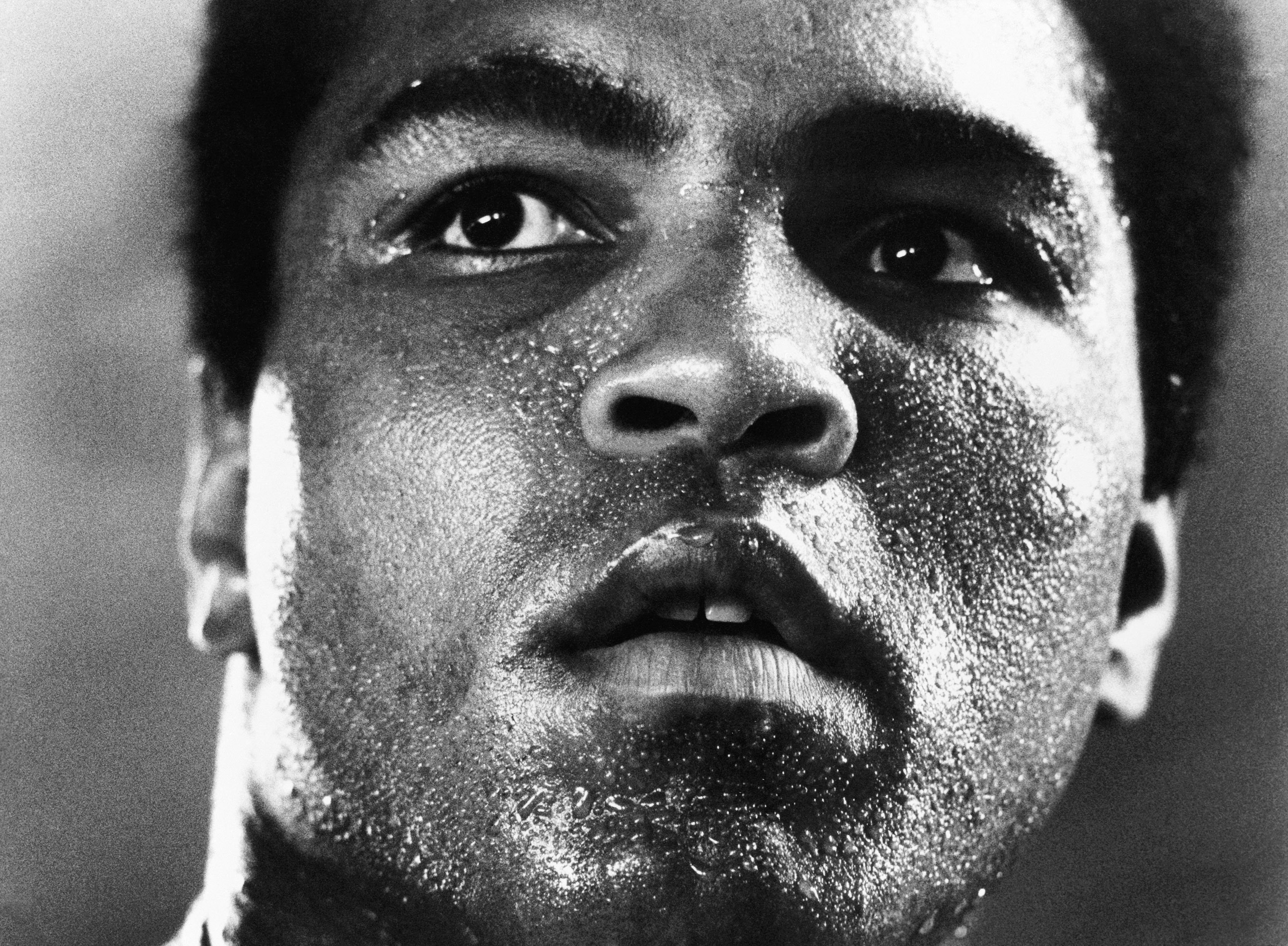  A portrait of heavyweight boxer Muhammad Ali as he trains for an upcoming fight against Earnie Shavers, 1979