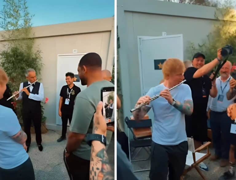 Sheeran Takes Up Bocelli’s Flute For An Impromptu Music Lesson