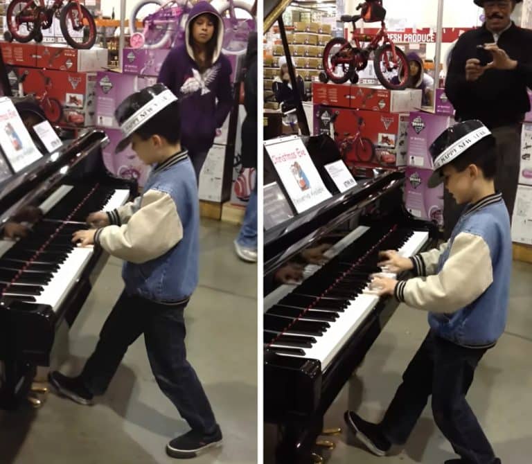 The Little Piano Prodigy Shines In Store Corner