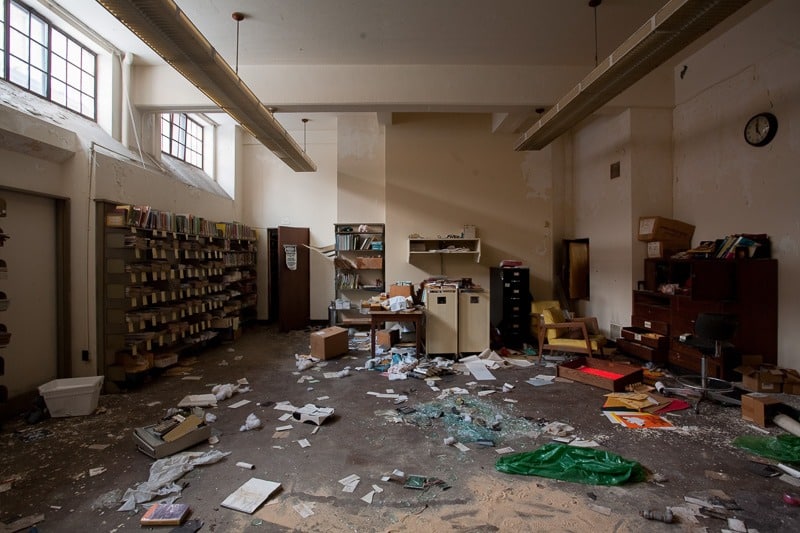 The work room behind the front desk