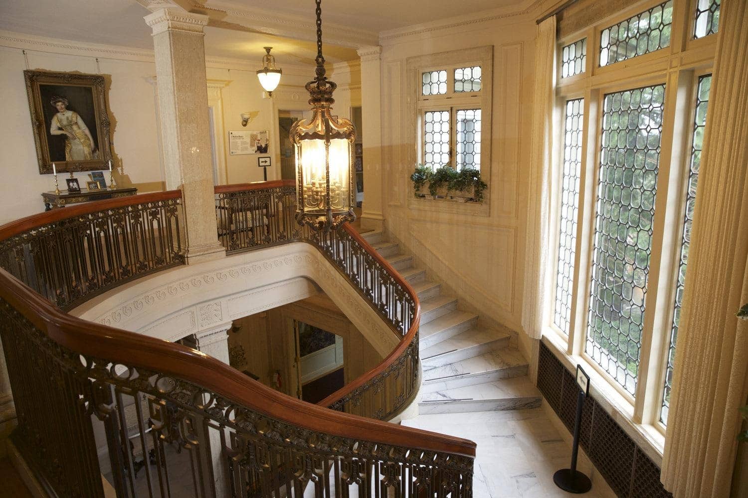 The grand staircase in Pittock Mansion