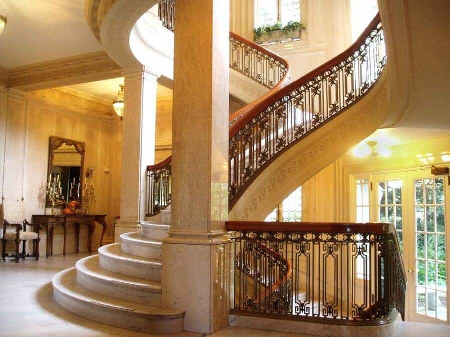 The grand staircase in Pittock Mansion