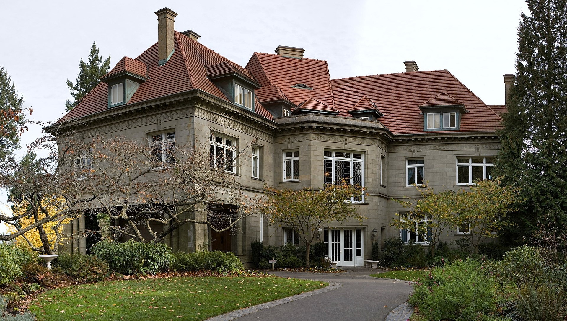 The mansion's west façade, location of the current main entrance. It was originally the rear of the house