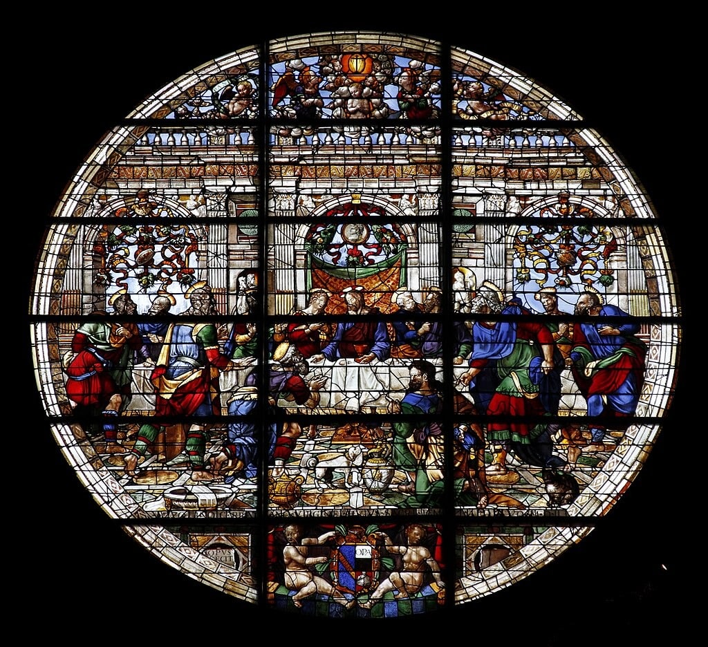 Stained-glass window depicting the Last Supper