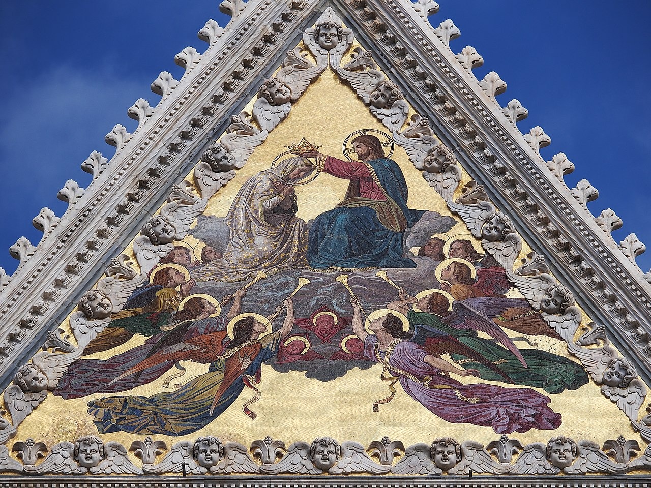 Upper façade mosaic – Coronation of the Virgin