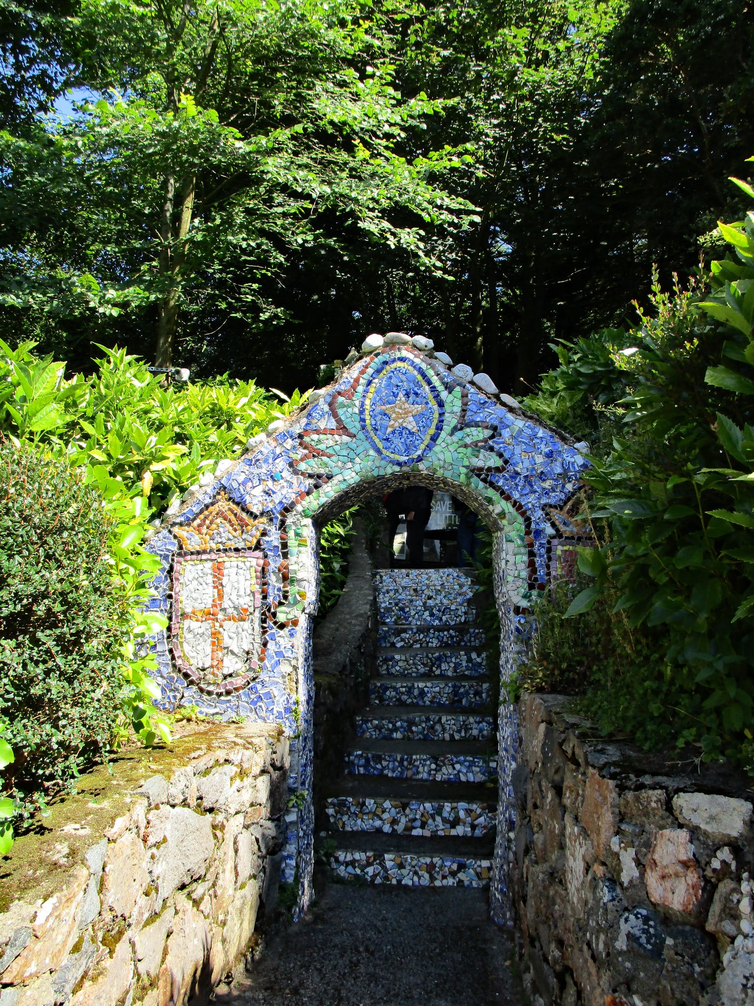 Steps leading to the information area documenting the restoration of the Little Chapel