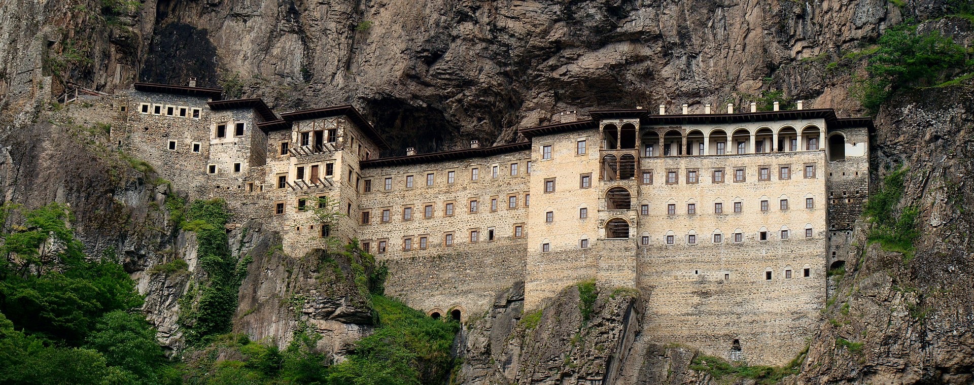 The Sümela Monastery as seen from across the narrow Altındere valley that it is located in, south of Trabzon in Eastern Turkey.