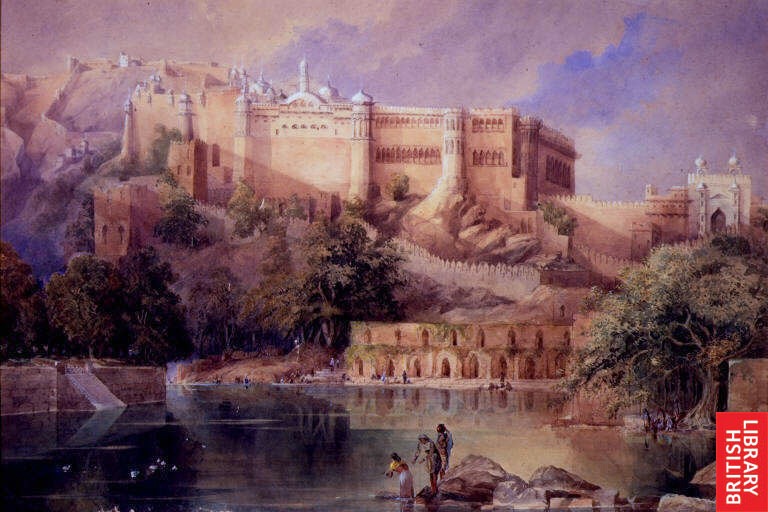 A view of the fort at Amer in Rajasthan; a watercolor by William Simpson, c. 1860