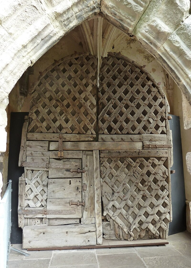 Twelfth century wooden door of the gatehouse