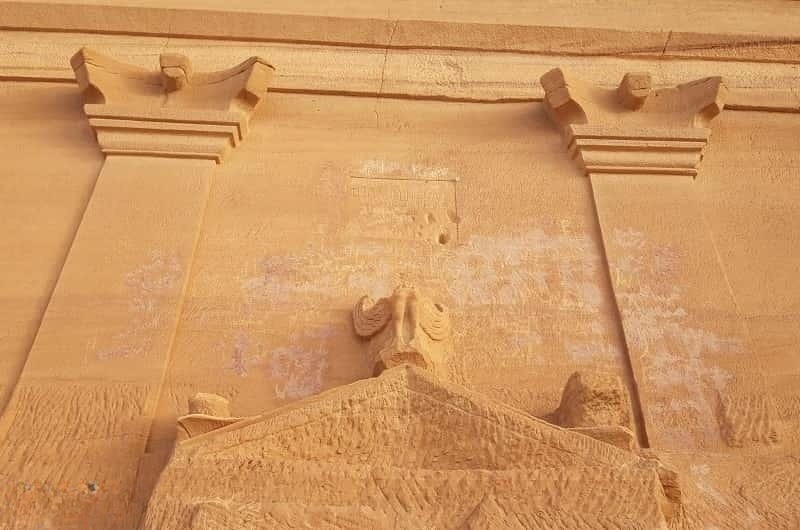 Details of the unfinished pediment, because the tomb was carved top to bottom, the upper part is finer than the bottom.