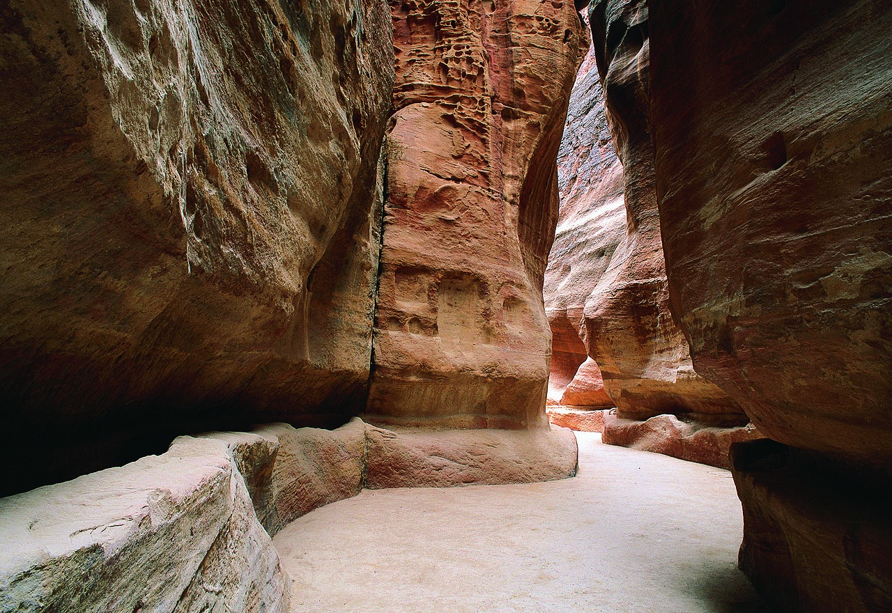 The narrow passage (Siq) that leads to Petra