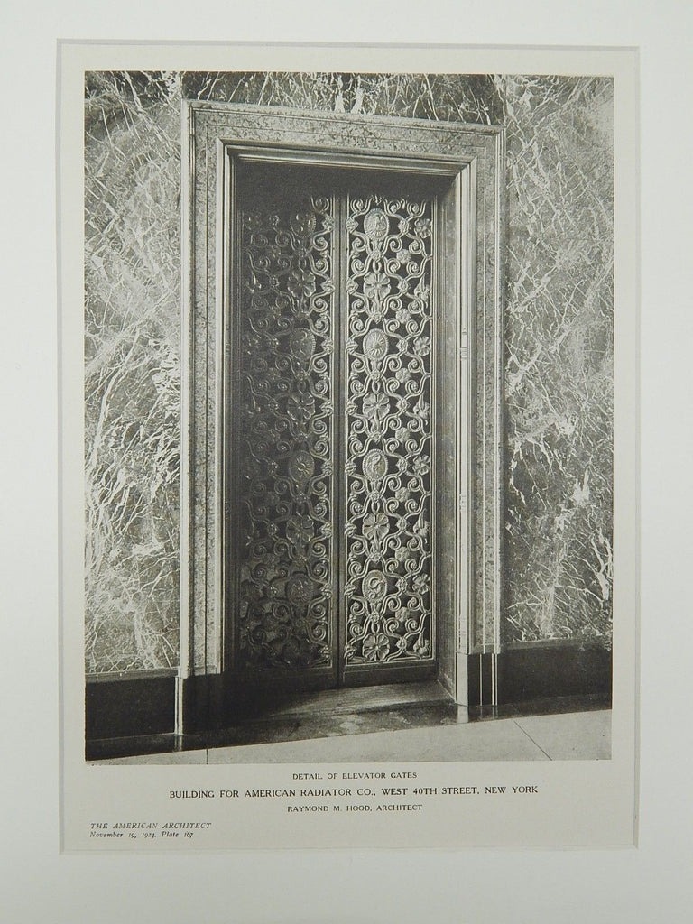 Elevator Gates, Building for American Radiator, NY, 1924, Lithograph. Raymond M. Hood. – St. Croix Architecture