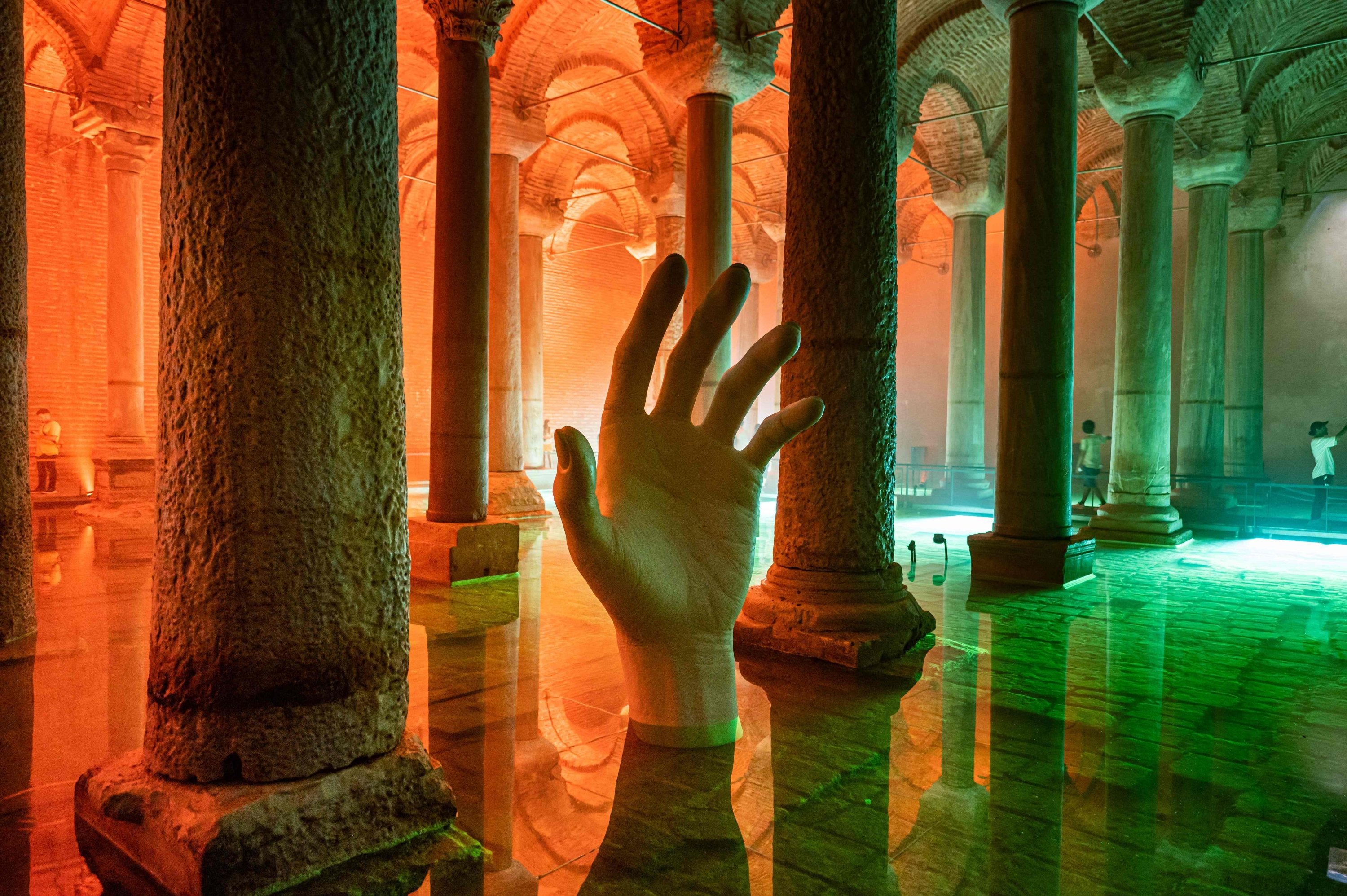 Art installation inside Basilica Cistern