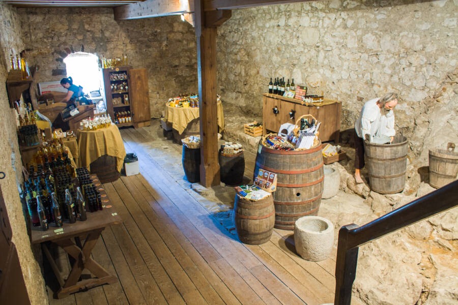 The shop inside Predjama Castle, where visitors can buy a variety of memorabilia