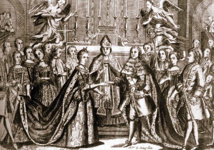 Engraving of the wedding ceremony of Marie Antoinette and the future Louis XVI, who were married in the chapel on May 16, 1770