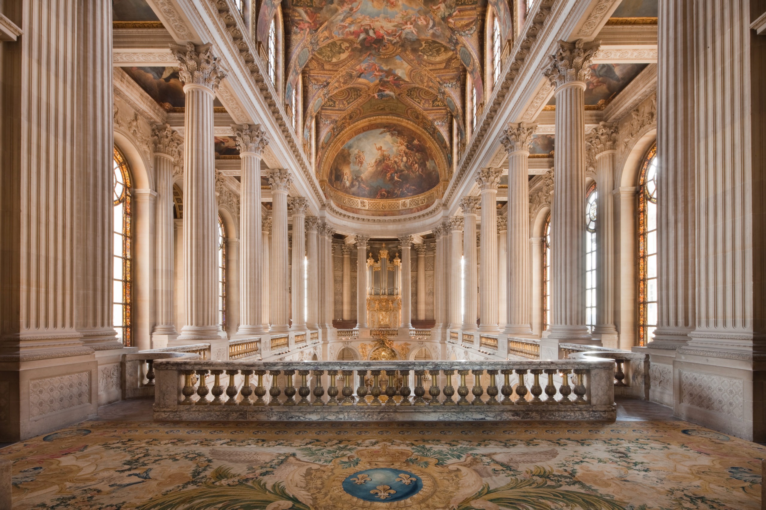 Versailles' chapel is one of the palace's grandest interiors. This is the view as seen from the tribune royale, where the king and members of the royal family heard daily Mass.