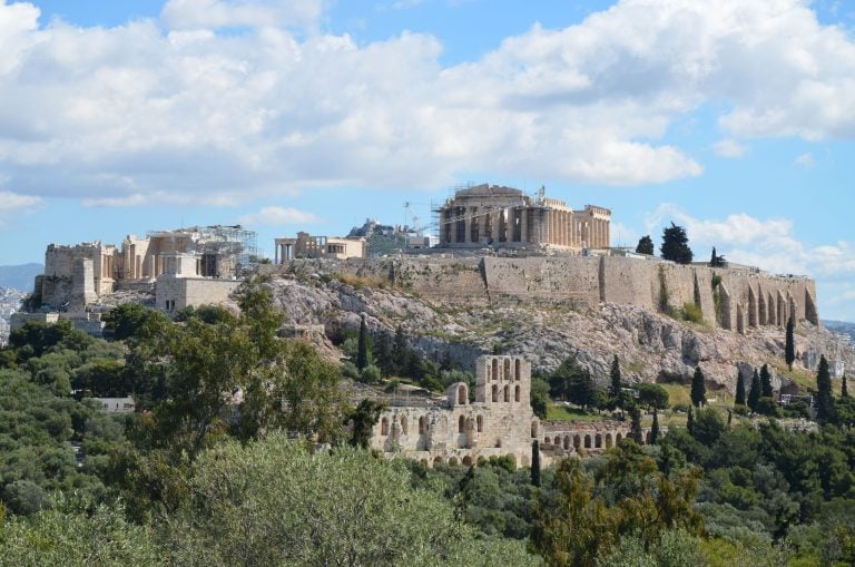 The Acropolis Of Athens: Ancient Ruined Temples Standing Tall On A Sacred Hill