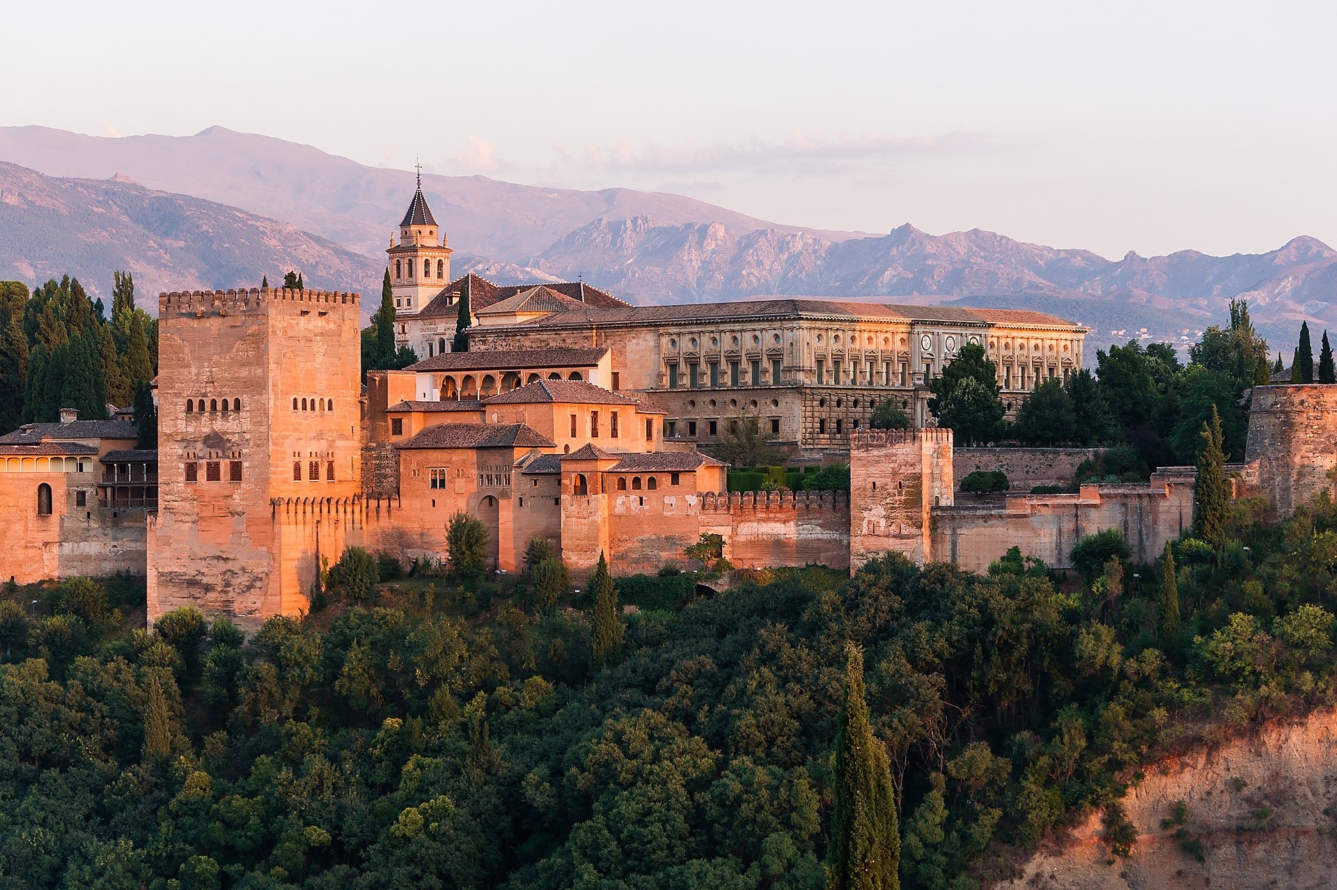 Dawn on Charles V palace in Alhambra, Granada, Spain