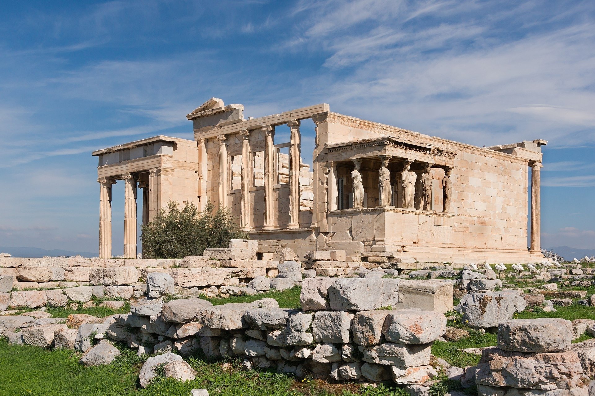 The Erechtheion, view from the south-west, looking across the remains of the Old Temple in 2015