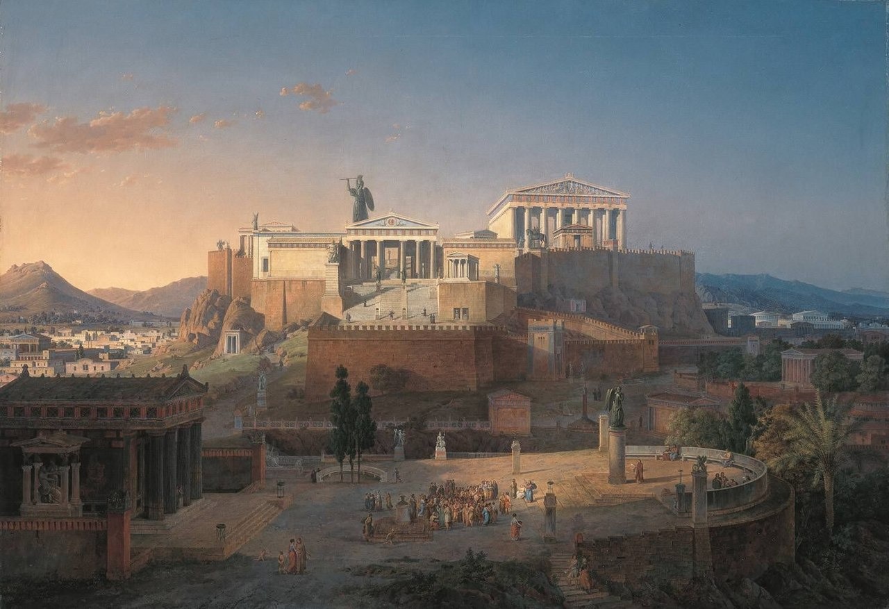 Idealized reconstruction of the Acropolis and Areios Pagos in Athens, Leo von Klenze, 1846