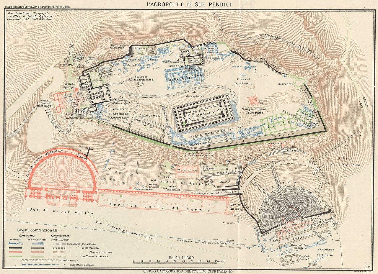 Map of Acropolis of Athens (c. 1928 and 1940 CE.)