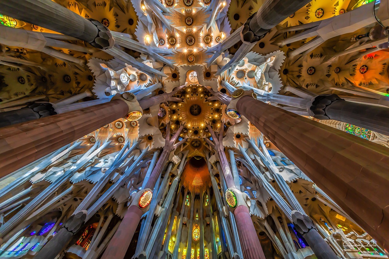 Detail of the ceiling in the nave. Gaudí designed the columns to resemble trees and branches.