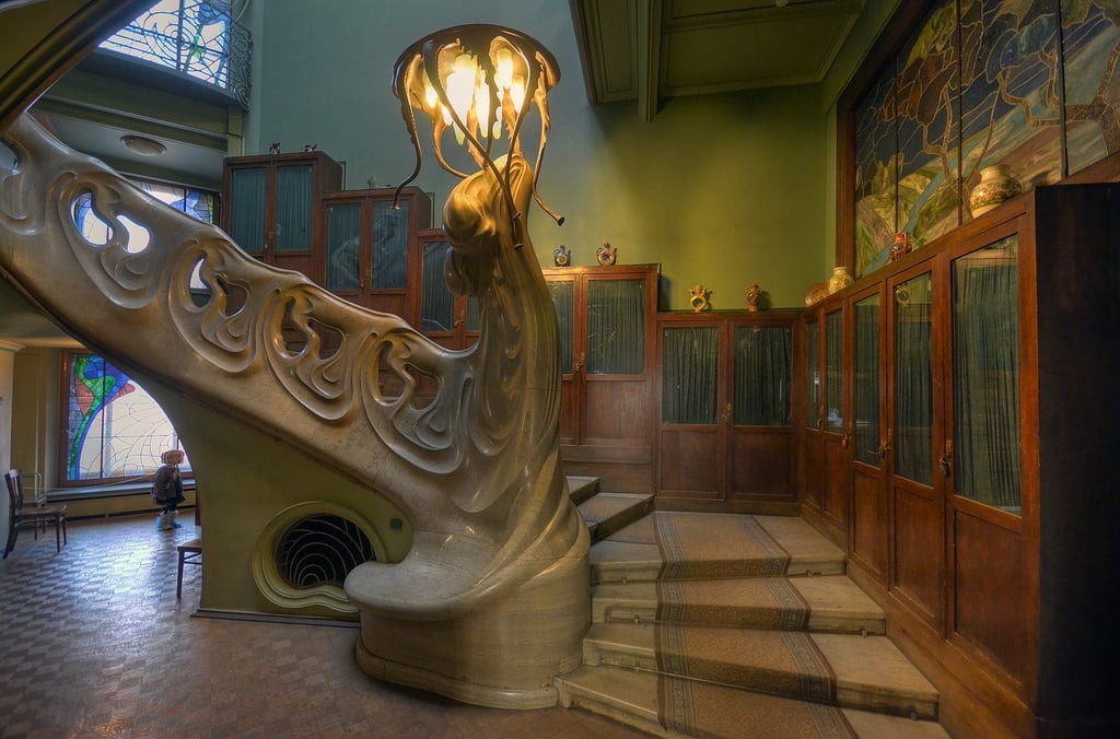 The main stairway and Medusa (jellyfish) lamp