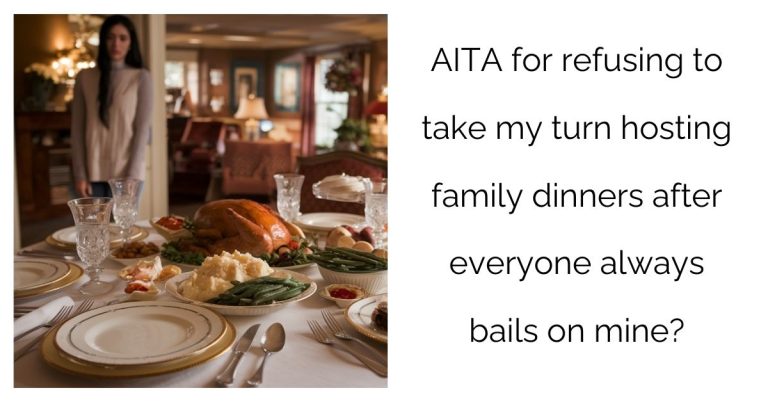 AITA for refusing to take my turn hosting family dinners after everyone always bails on mine?