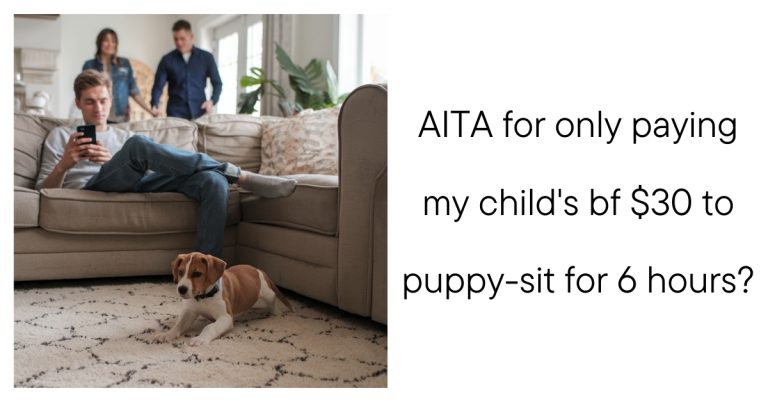 AITA for only paying my child’s bf $30 to puppy-sit for 6 hours?