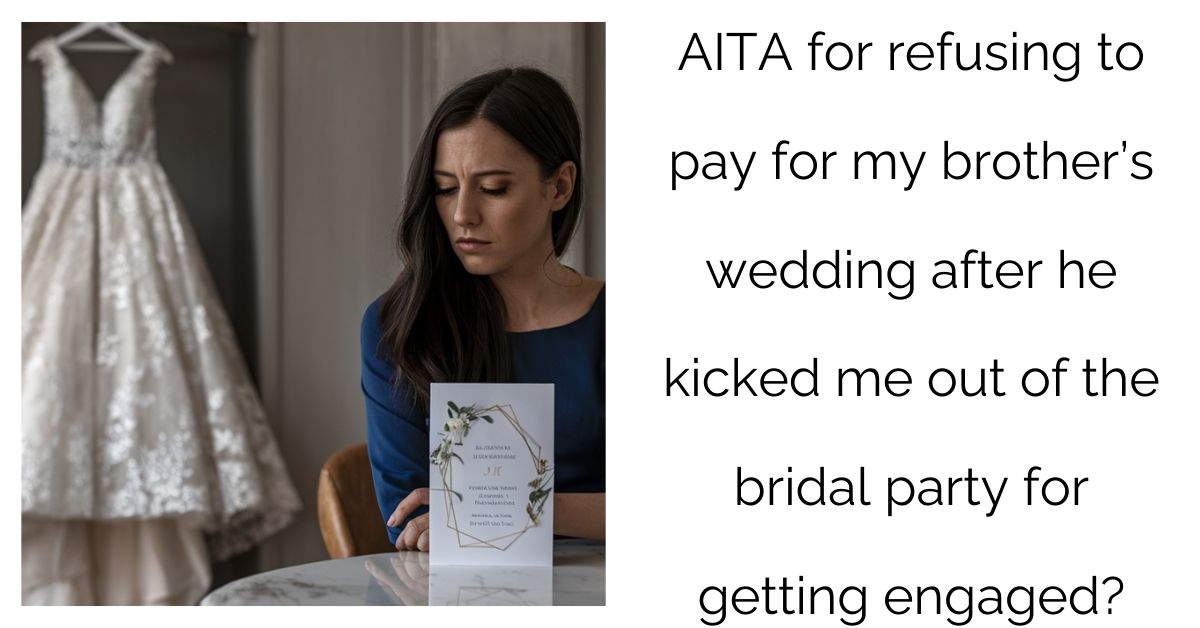 AITA for refusing to pay for my brother’s wedding after he kicked me out of the bridal party for getting engaged?