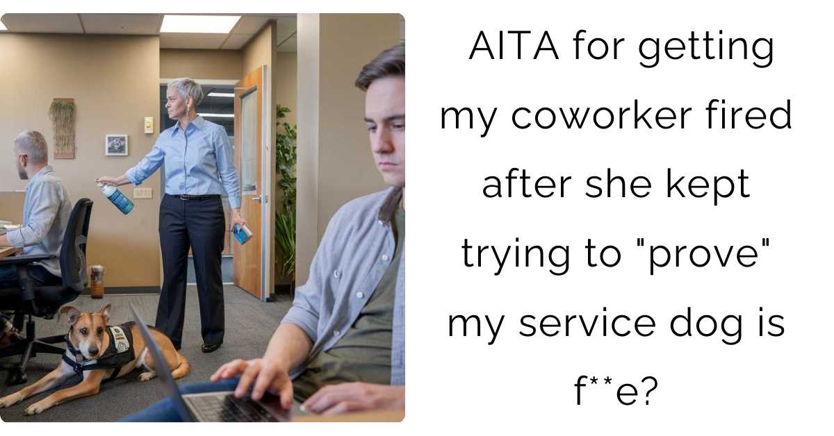 AITA for getting my coworker fired after she kept trying to “prove” my service dog is f**e?