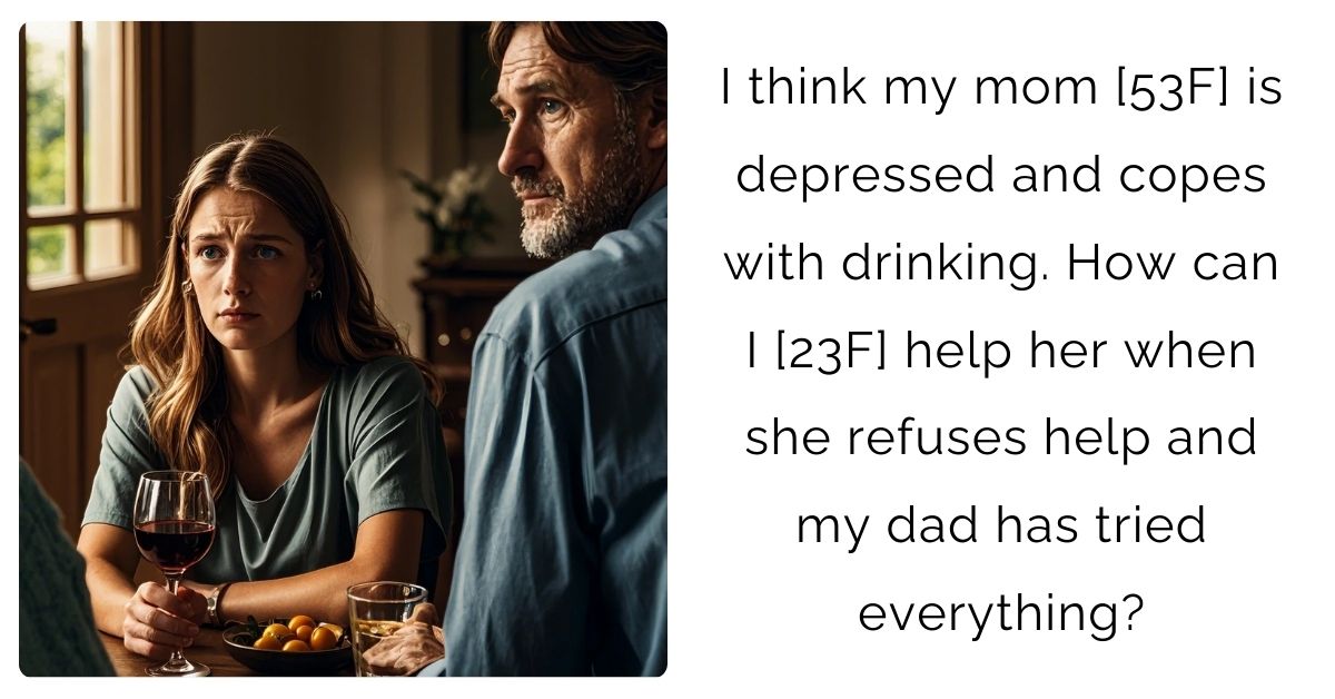 I think my mom [53F] is depressed and copes with drinking. How can I [23F] help her when she refuses help and my dad has tried everything