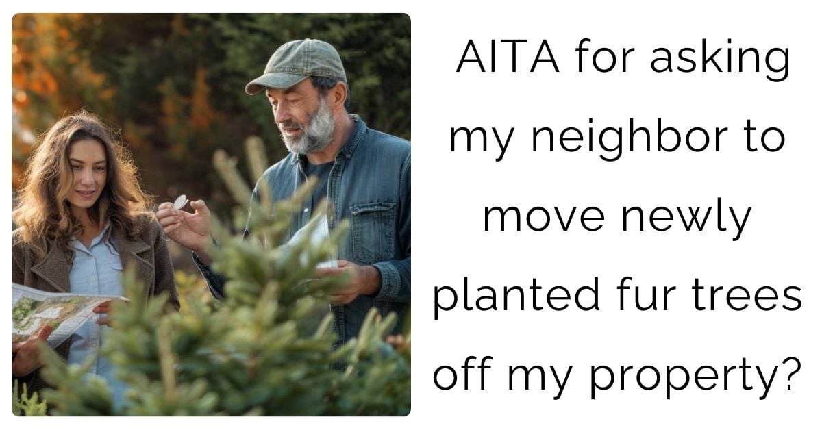 AITA for asking my neighbor to move newly planted fur trees off my property?