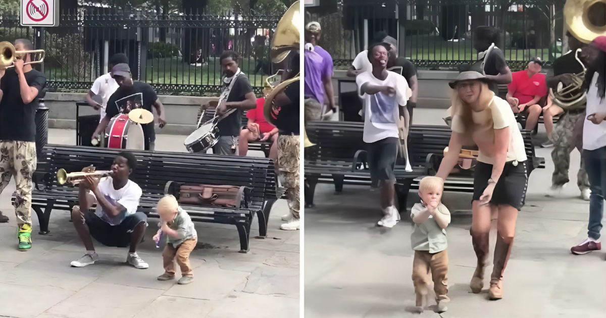 Street Show Turns Spectacular When Toddler Joins In With Trumpet And Dance