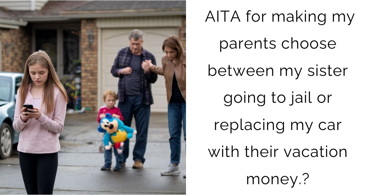 AITA for making my parents choose between my sister going to jail or replacing my car with their vacation money.?